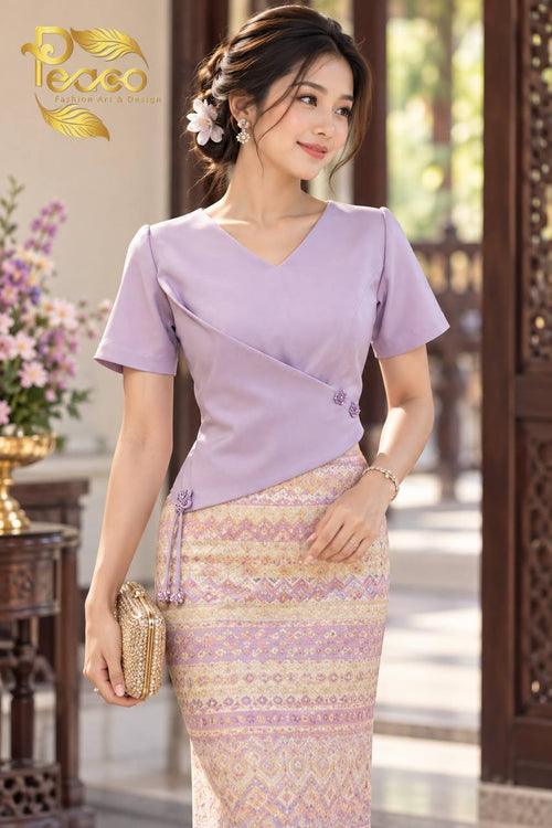 Asymmetric Wrap Blouse with Tassel Detail