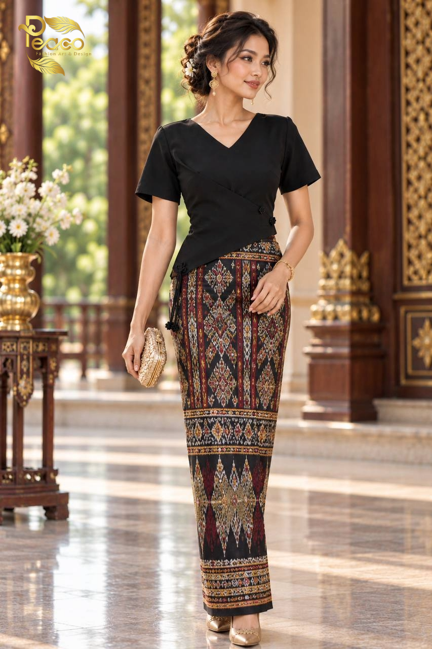 Asymmetric Wrap Blouse with Tassel Detail