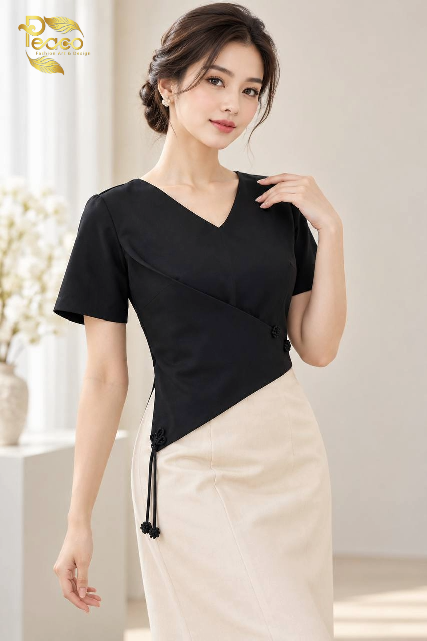 Asymmetric Wrap Blouse with Tassel Detail