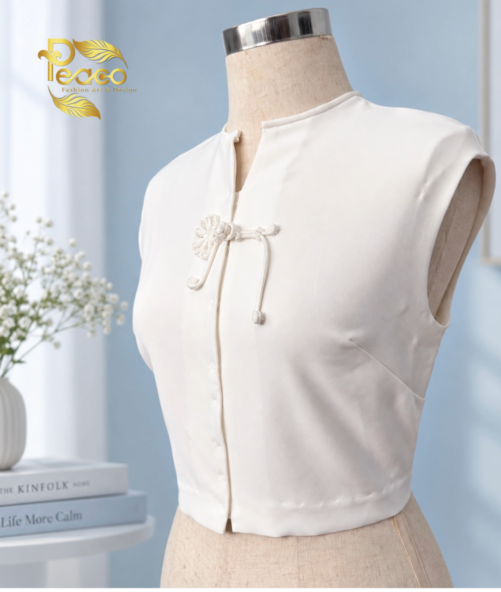 Traditional  Cropped Top – White and Mocha