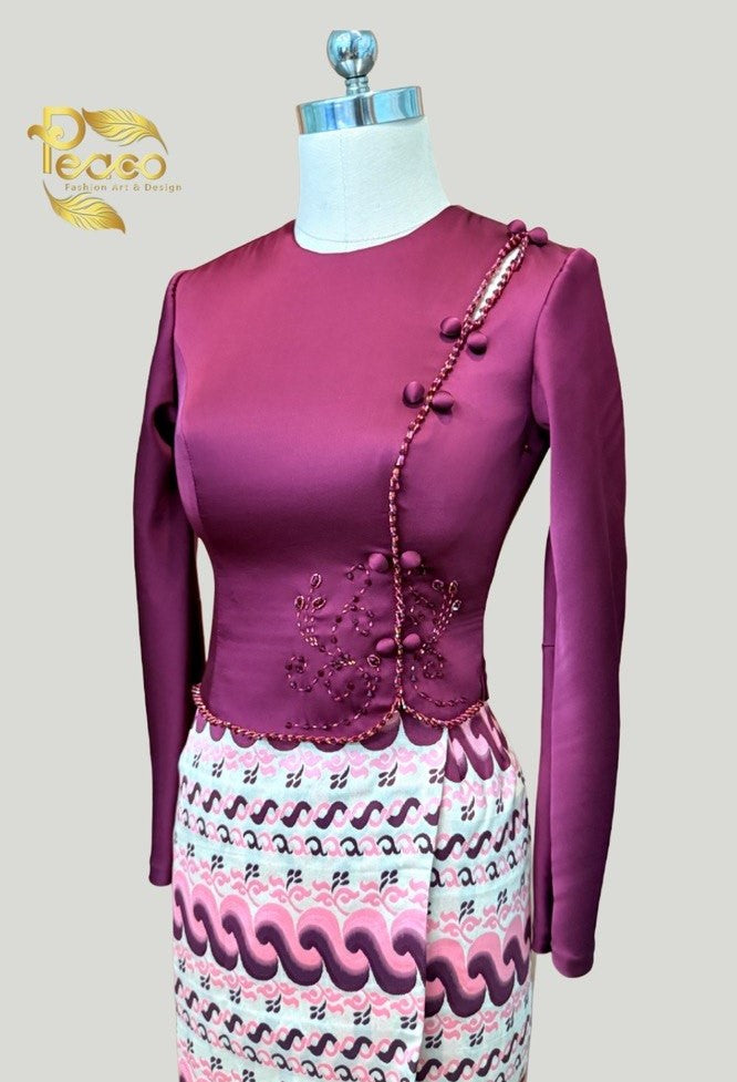 Traditional Myanmar silk hand beaded top ( Preorder , delivery within a week, 3 pieces and get Whole Sale price )