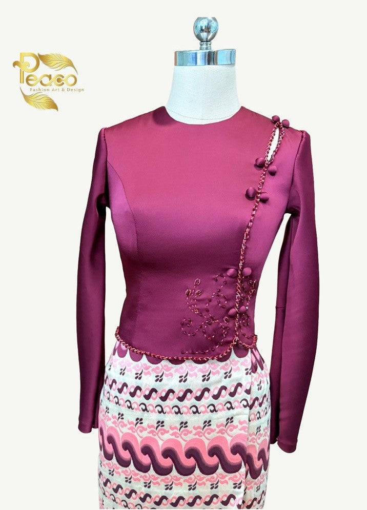 Traditional Myanmar silk hand beaded top ( Preorder , delivery within a week, 3 pieces and get Whole Sale price )
