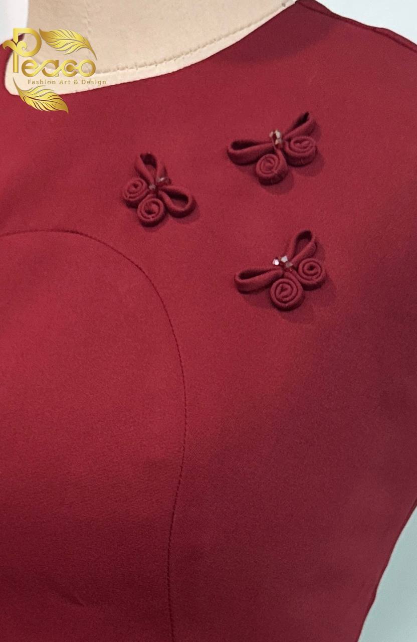 Front detail - burgundy butterfly knot embellishments
