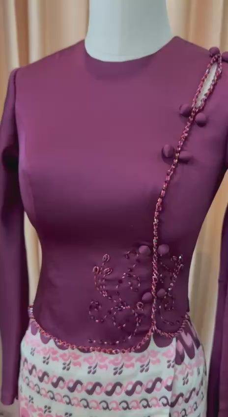 Traditional Myanmar silk hand beaded top ( Preorder , delivery within a week, 3 pieces and get Whole Sale price )